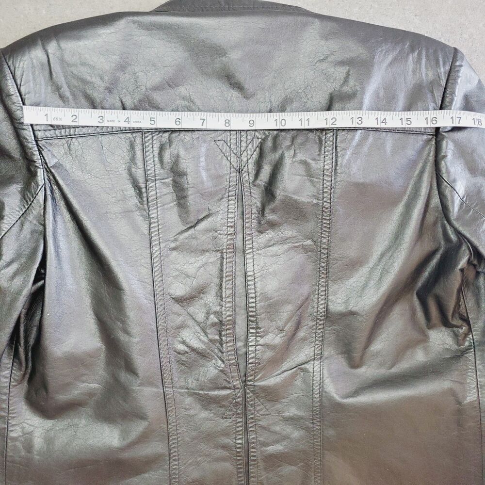 Vintage Womens Mens Black Leather Jacket Long Sleeve Shirt Biker Casaul SZ M - Picture 10 of 13
